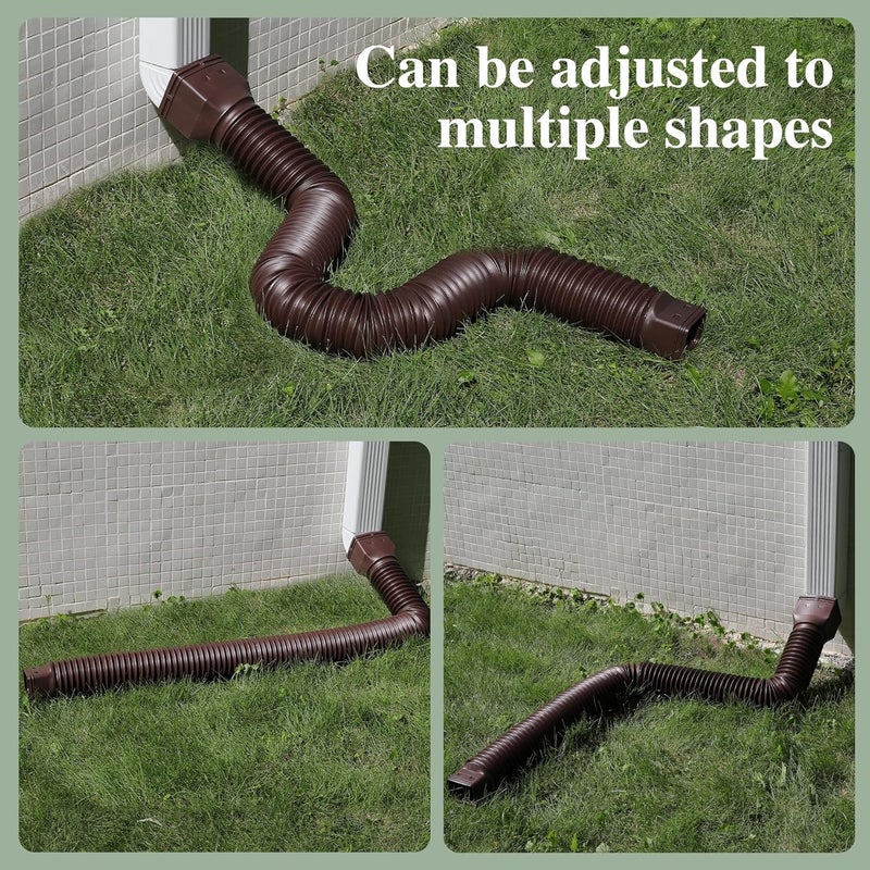 Gutterlix 3 Pack Flexible Gutter Downspout Extensions Extendable from 21" to 67", Downspout Extender Comes with Adapters, Thickened Down spout Drain Extension for Rainwater Drainage(Brown) - Image 3